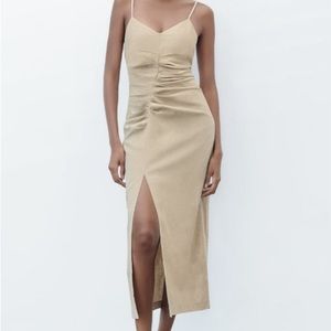 Zara Ruched Linen Blend Slip Dress